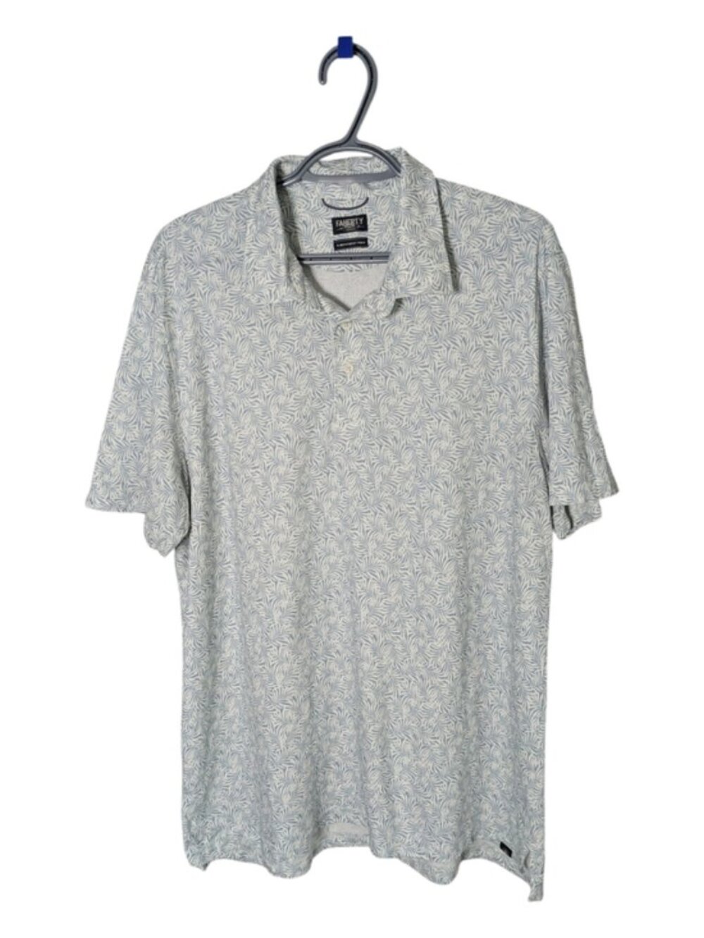 Faherty Men's "The Movement" Polo Light Blue/White Leaf Print Size XL